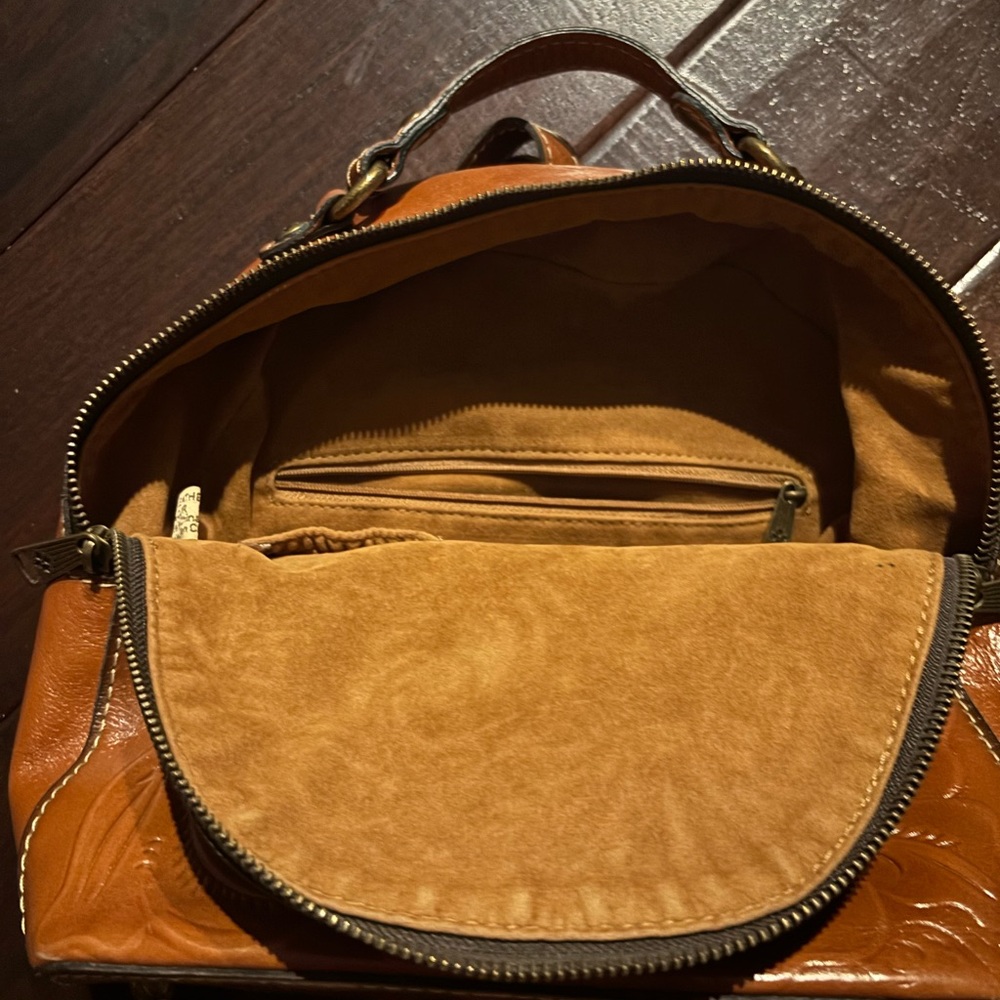 Patricia Nash Floral Embossed Tan Leather Backpack - Picture 6 of 6